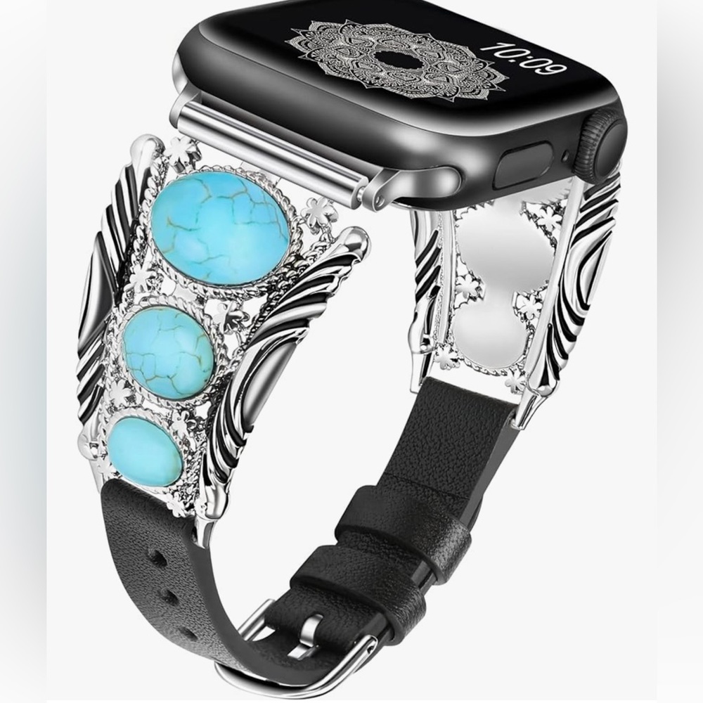Apple Watch leather black band faux turquoise elegance Apple Watch 38/40/41 mm